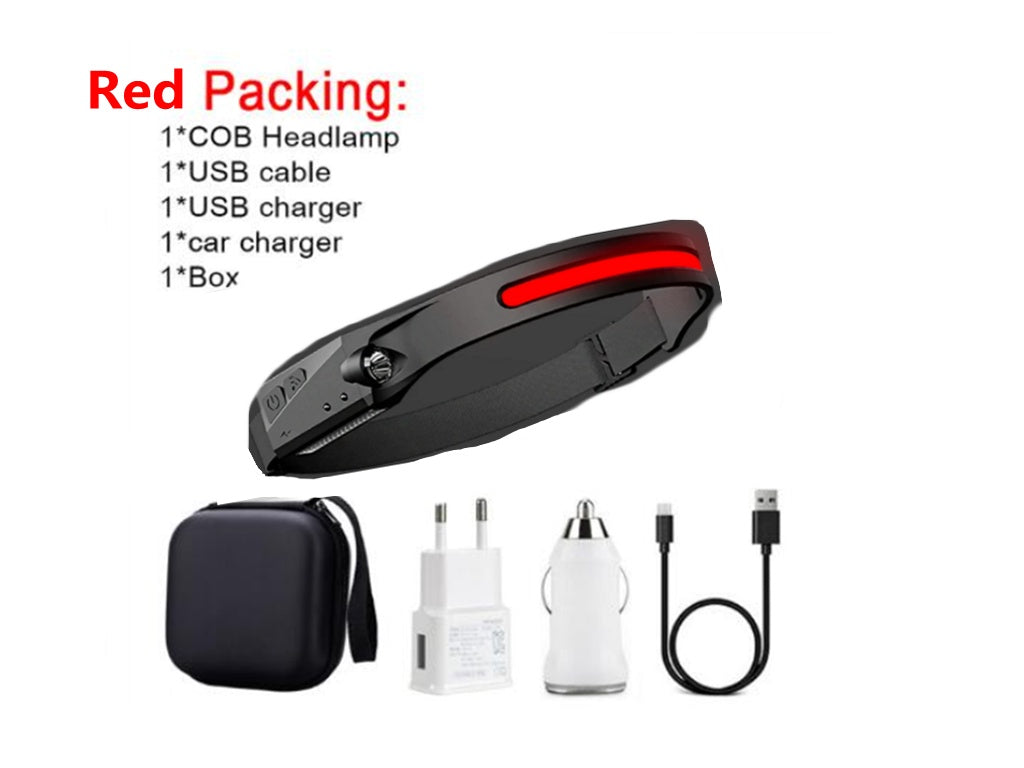 COB LED Induction Riding Headlamp Flashlight | USB Rechargeable Waterproof Camping Headlight
