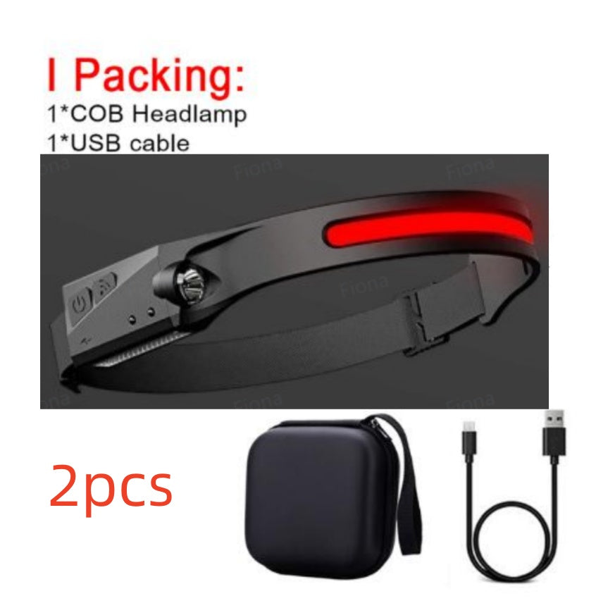 COB LED Induction Riding Headlamp Flashlight | USB Rechargeable Waterproof Camping Headlight