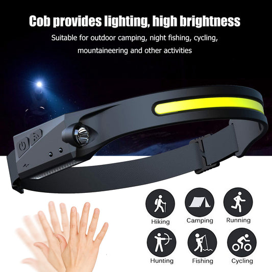 COB LED Induction Riding Headlamp Flashlight | USB Rechargeable Waterproof Camping Headlight