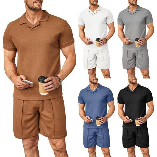 Men V Neck Polo Shirt Lapel Short Sleeve